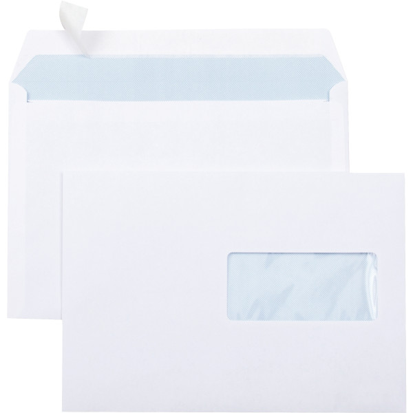 Boite de 500 enveloppes blanches 162x229mm 80g bande siliconée fenêtre 45x100mm