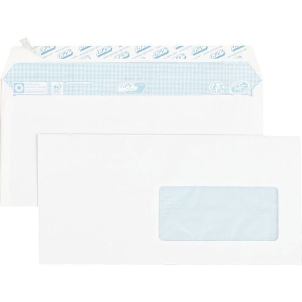 Paquet de 70 enveloppes blanches 110x220mm 80g bande siliconée fenêtre 45x100mm