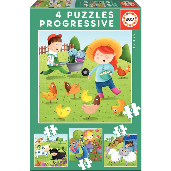 Boite de 4 puzzles progressifs, les animaux de la ferme