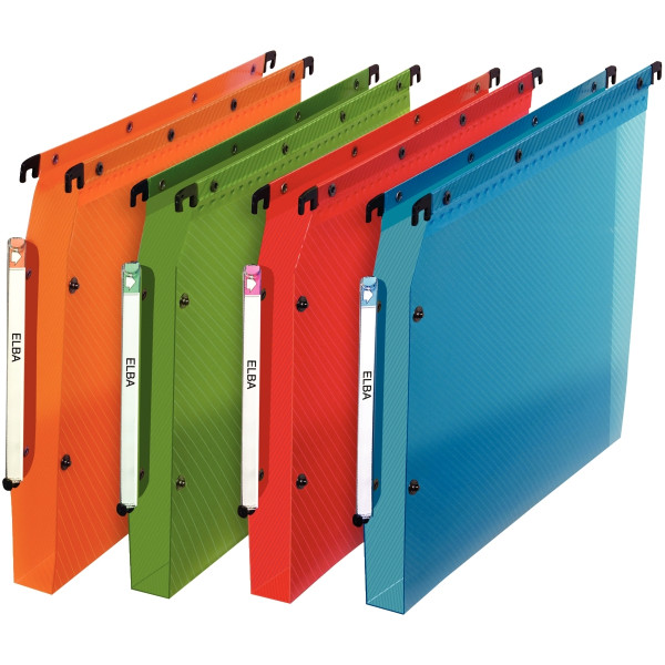 Paquet de 10 dossiers suspendus en polypropylène translucide 5/10ème pour armoire, dos 30 mm, colori