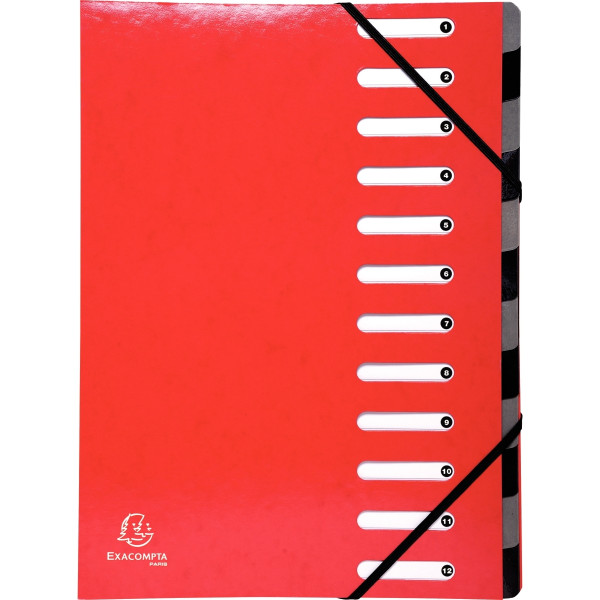 Trieur en carte pelliculée IDERAMA dos extensible 12 compartiments, coloris rouge