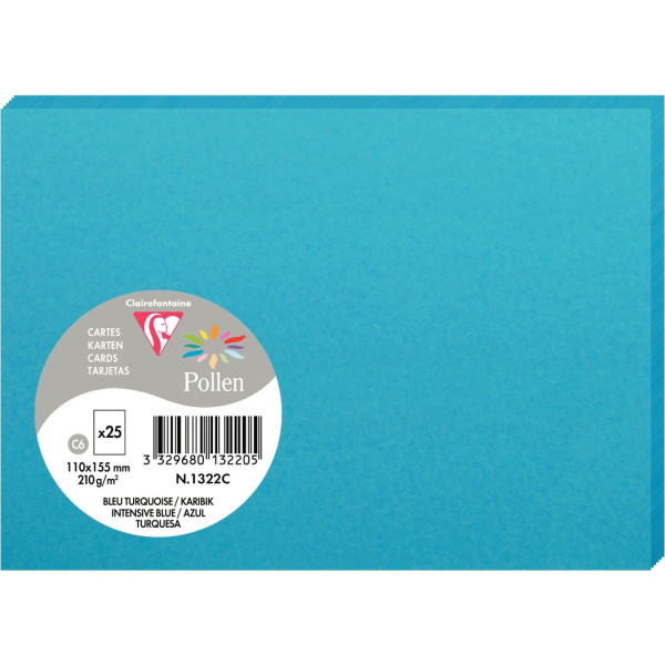 Paquet de 25 cartes Pollen 110x155mm 210g turquoise
