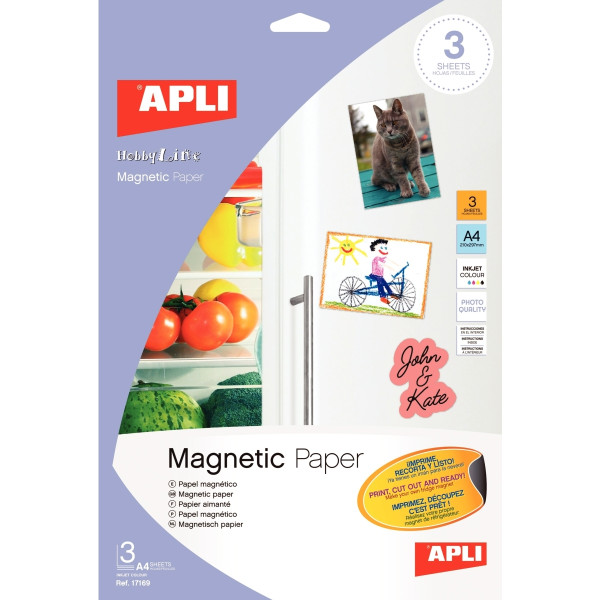 Pochettes de 3 feuilles APLI papier magnétique format A4