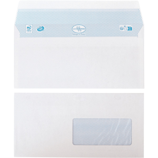 Paquet de 50 enveloppes blanches 110x220mm 80g bande siliconée fenêtre 45x100mm