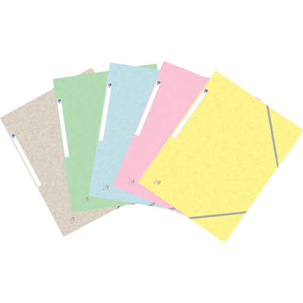Paquet de 5 chemises 3 rabats à élastiques TOP FILE+ en carte lustrée 4/10ème 390g, coloris pastel a