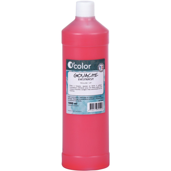 Flacon 1 L de gouache liquide économique O'COLOR coloris rouge vif