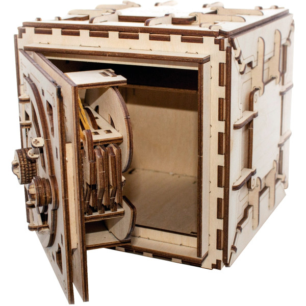 Maquette mécanique en bois, coffre-fort