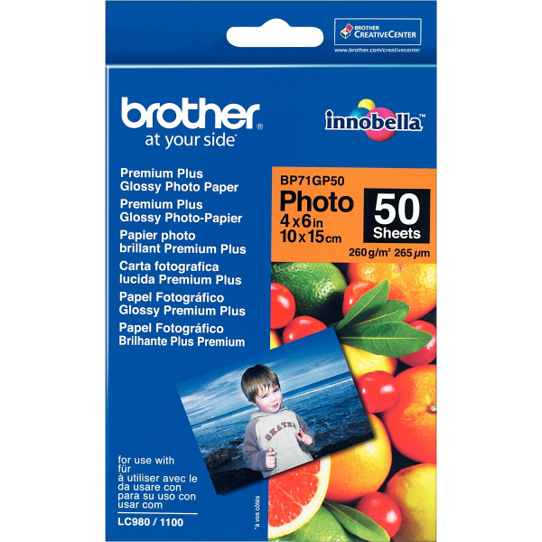 Paquet de 50 feuilles de papier photo brillant marque Brother format A6 (10 x 15 cm) 260g