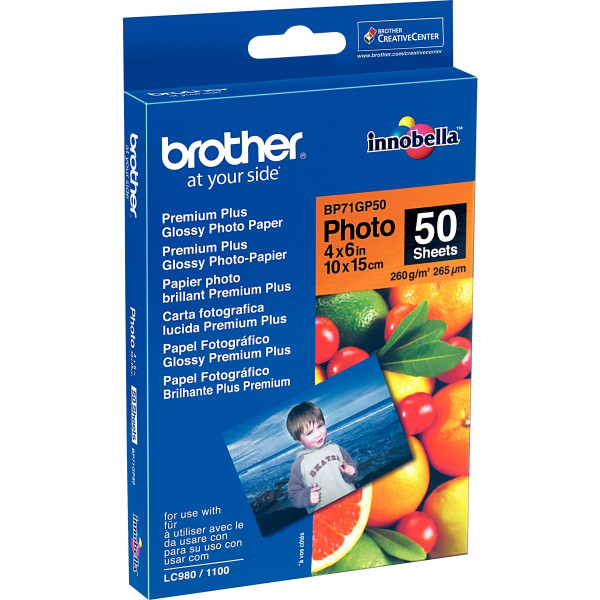 Paquet de 50 feuilles de papier photo brillant marque Brother format A6 (10 x 15 cm) 260g