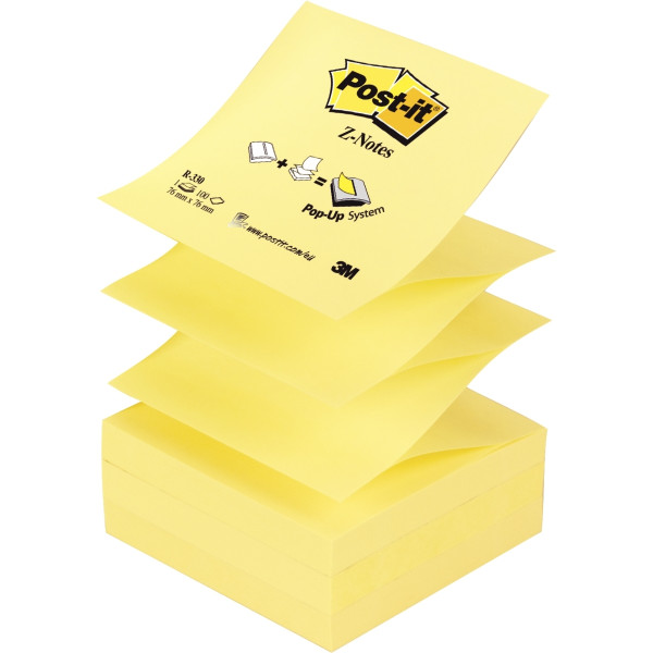 Bloc de 100 feuilles z-notes repositionnable 76 x 76 mm jaune