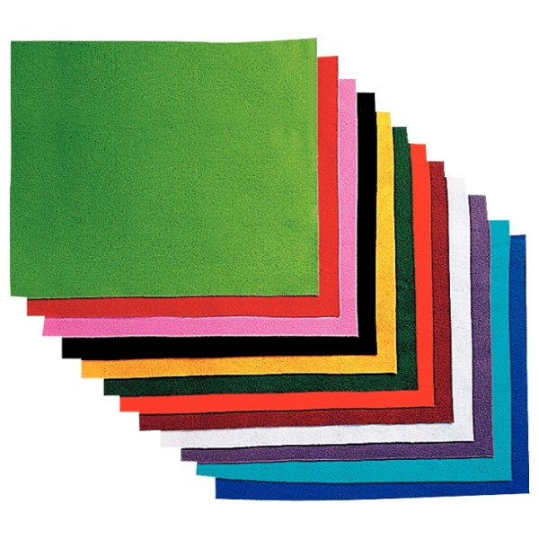 Paquet de 12 coupons de feutrine non adhésive, format 20 x 30 cm coloris assortis