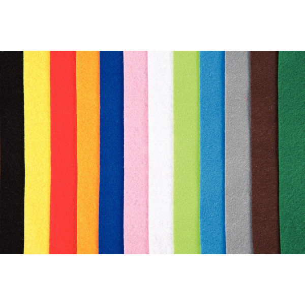 Paquet de 12 coupons de feutrine non adhésive, format 20 x 30 cm coloris assortis