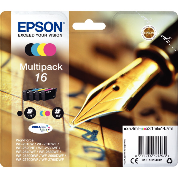 Epson STYLO PLUME / 16 pack de de 4 cartouches jet d'encre noire, cyan, magenta et jaune authentiqu