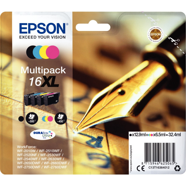 Epson STYLO PLUME / 16XL pack de de 4 cartouches jet d'encre noire, cyan, magenta et jaune haute ca