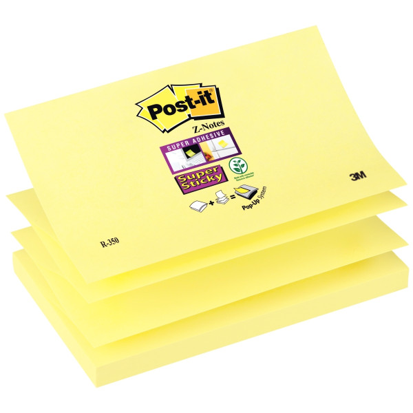 Bloc de 90 feuilles Z-Notes Super Sticky post-it, 76x127 mm, couleur : jaune