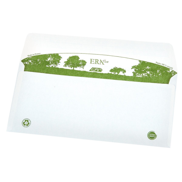Boite de 500 enveloppes blanches recyclées DL 110x220 80 g/m² bande de protection