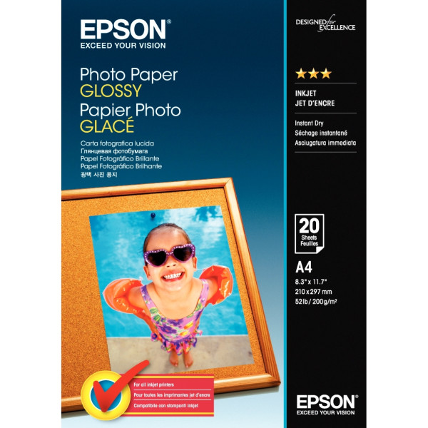 Paquet de 20 feuilles de papier photo glacé marque Epson format A4 (21 x 29,7 cm) 200g