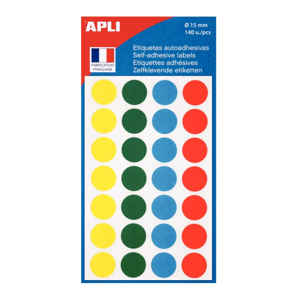 Pochette de 140 pastilles de couleur diamètre 15mm coloris assortis