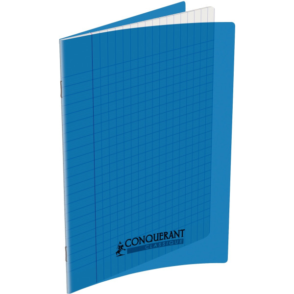 Piqûre 96 pages CONQUERANT, format 17x22 cm, papier blanc 90g, seyès, couverture polypropylène bleu