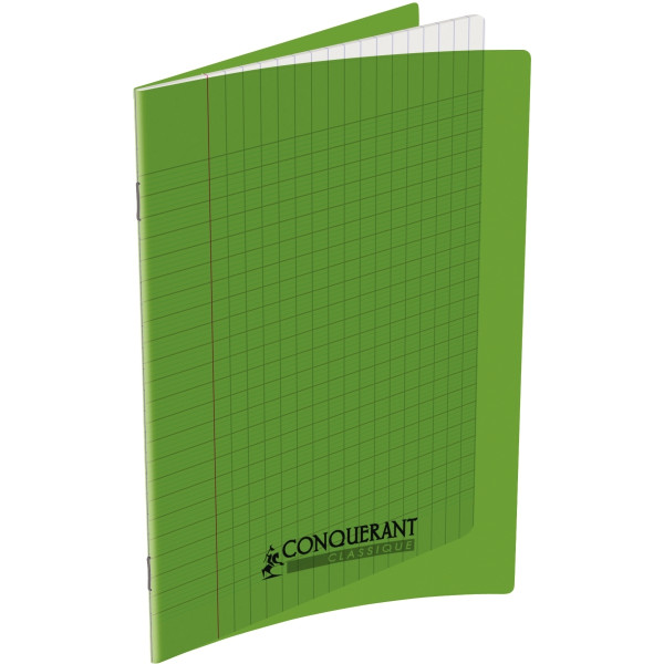 Piqûre 96 pages CONQUERANT, format 17x22 cm, papier blanc 90g, seyès, couverture polypropylène vert