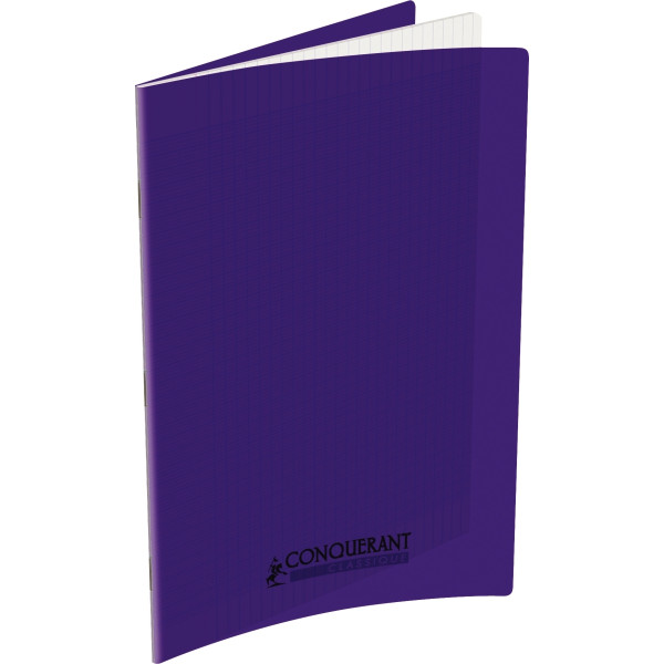 Piqûre 96 pages CONQUERANT, format A4, papier blanc 90g, seyès, couverture polypropylène violet