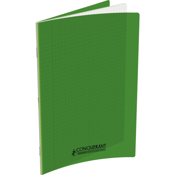 Piqûre 96 pages CONQUERANT, format 24x32 cm, papier blanc 90g, seyès, couverture polypropylène vert