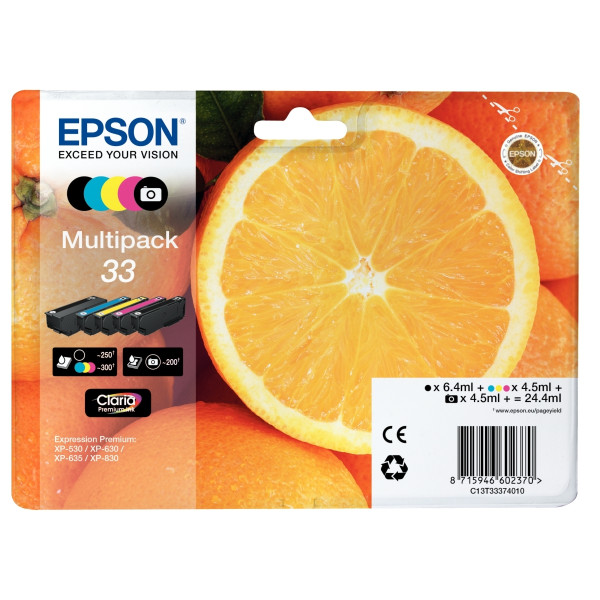 Epson ORANGE / 33 pack de de 5 cartouches jet d'encre noire, noire photo, cyan, magenta et jaune au