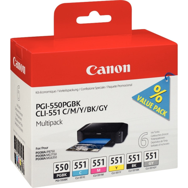 Canon 551 pack de 4 cartouches jet d'encre noire, cyan, magenta et jaune authentique (CLI551CMJ)