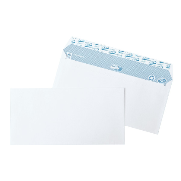 Boite de 500 enveloppes blanches 110x220mm 90g bande siliconée