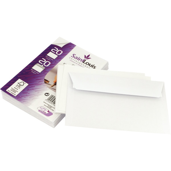 Paquet de 20 enveloppes 82x128mm avec 20 cartes de visite 90x140mm blanches