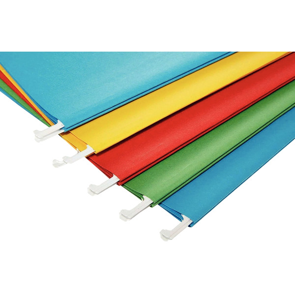 Paquet de 5 dossiers suspendus en kraft recyclé pour tiroir, dos V, coloris assortis
