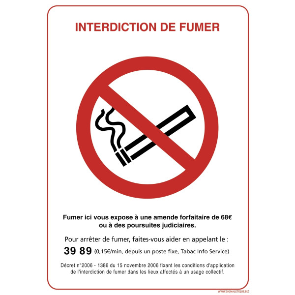 Panneau interdit de fumer 15x21cm