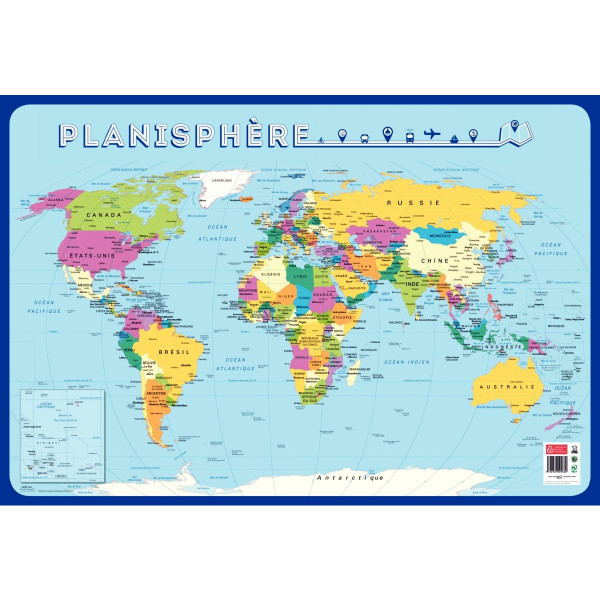 Poster en PVC 76x52cm la carte du monde