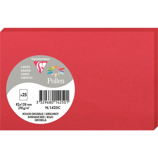 Paquet de 25 cartes Pollen 82x128mm 210g rouge