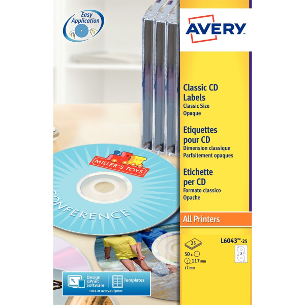 Paquet de 50 étiquettes Avery laser pour CD blanc