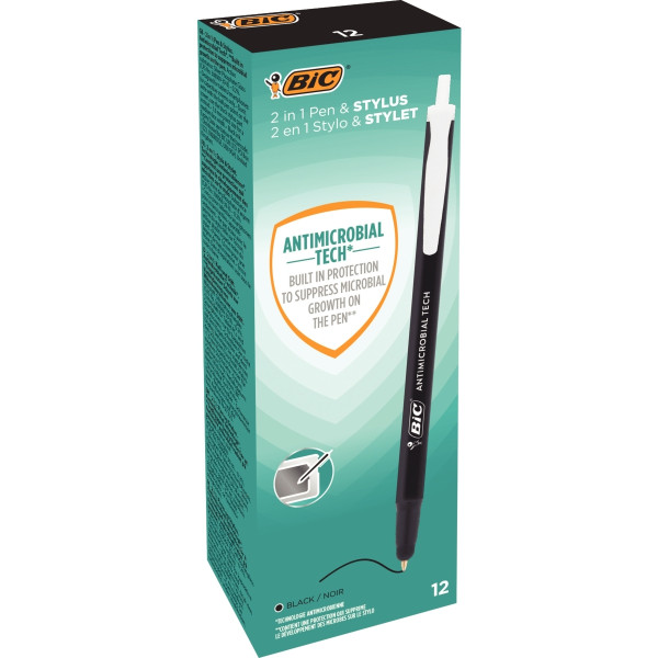 Stylo bille stylet Antimicrobial clic noir