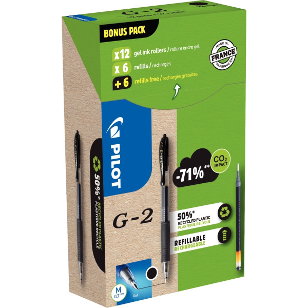 Greenpack 12 stylos + 12 recharges G2 noires