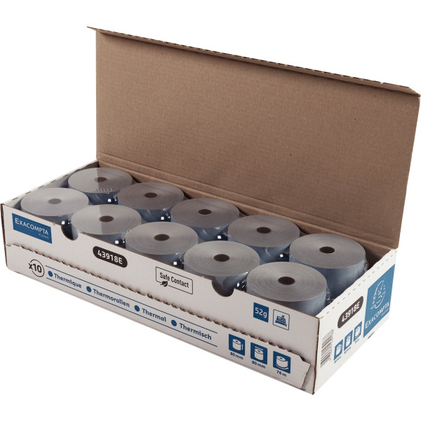 Paquet 10 bobines thermiques 52 grammes format 80x80 mm safe contact