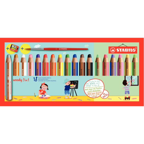 Étui de 18 crayons Woody dont 6 pastels