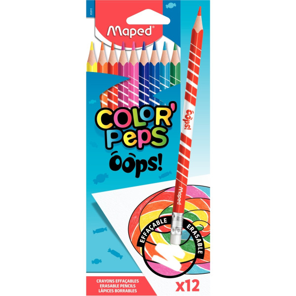 Pochette de 12 crayons de couleur Oops effaçables