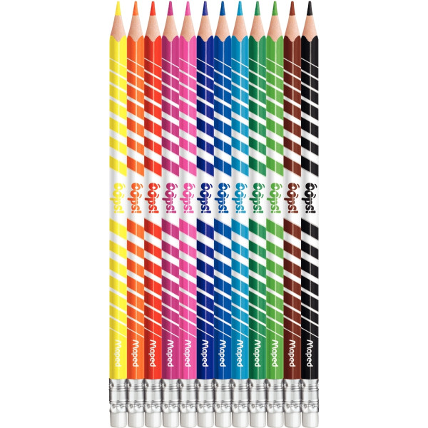 Pochette de 12 crayons de couleur Oops effaçables
