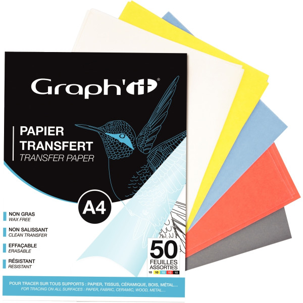 Pochette de 50 feuilles de papier décalquant format A4 coloris assortis