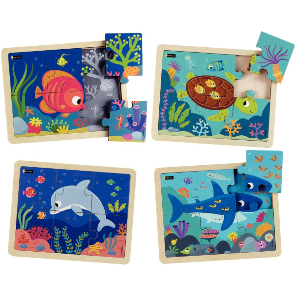 Lot de 4 puzzles, les animaux de la mer