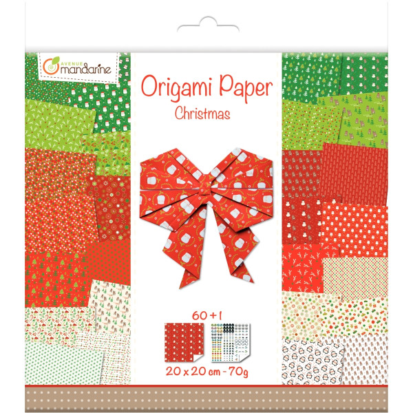 Pochette de 60 feuilles Origami Noël format 20 x 20 cm
