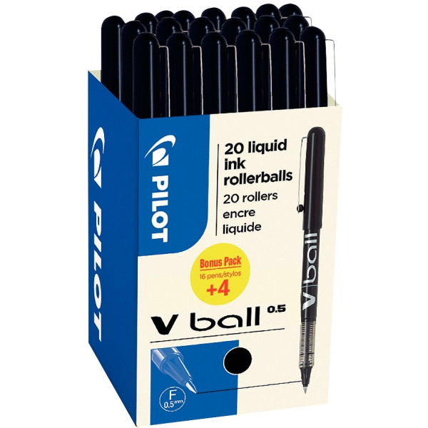 Pack de 20 rollers V-Ball 0,5mm noirs dont 4 gratuits