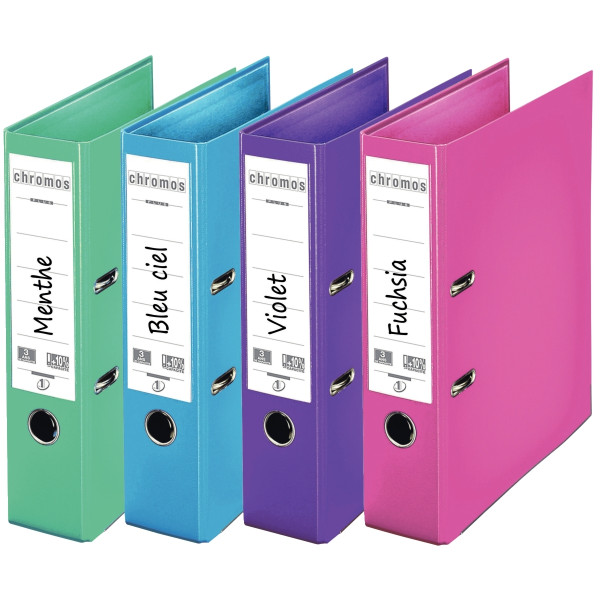 Carton de 10 classeurs à levier CHROMOS+ pour format A4, dos 8 cm, couleurs mode