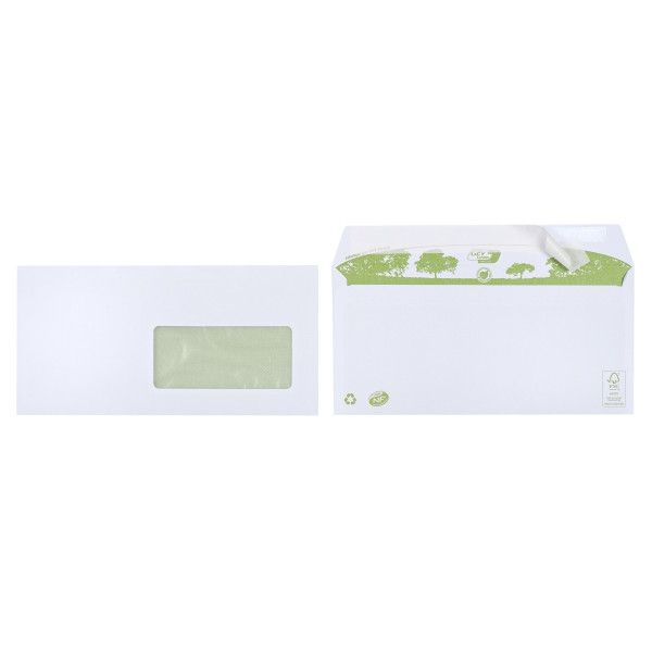 Boite de 500 enveloppes blanches recyclées DL 110x220 80g/m² fenêtre 45x100 bande de protection