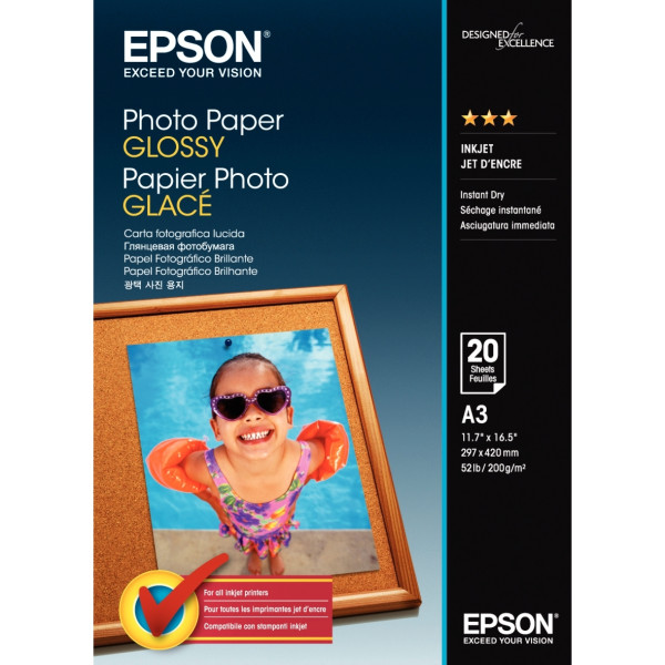 Paquet de 20 feuilles de papier photo glacé marque Epson format A3 (29,7 x 42 cm) 200g