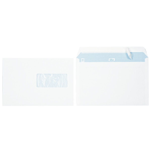 Boite de 500 enveloppes blanches 162x229mm 80g bande silliconnée fenêtre 45x100mm