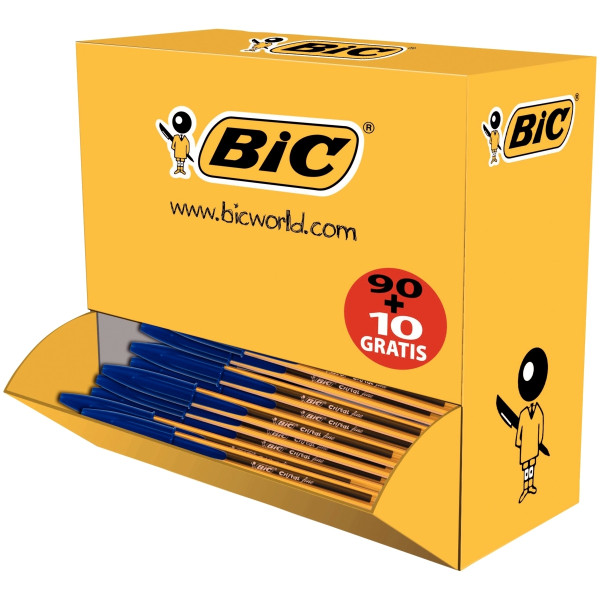 Boîte de 100 stylos Cristal pointe fine bleus dont 10 gratuits